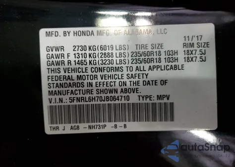 2018 Honda Odyssey Exl из США, поврежденный, VIN 5FNRL6H70JB064710